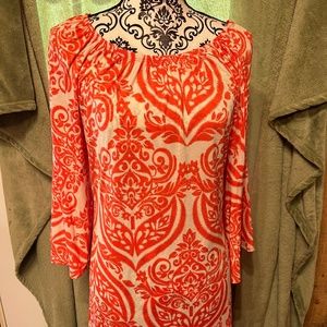 WOMENS MEDIUM ORANGE WHITE DRESS BELL SLEEVES